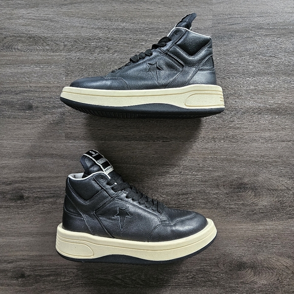 Converse Rick Owens x DRKSHDW TURBOPN Black  Leather High Trainers Mens Size 8.5 - Picture 4 of 11